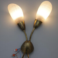 Zweiflammige Mid-Century Wandleuchte aus Messing und Glas 1950er Vintage