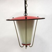 Rockabilly Atomic-Age Hängelampe Laterne rot-weiß Opalglas 1950er Vintage