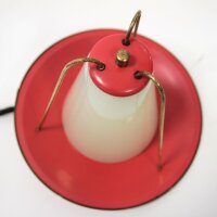 Rockabilly Atomic-Age Hängelampe Laterne rot-weiß Opalglas 1950er Vintage