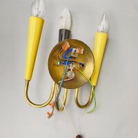 Dreiflammige Wandlampe Messing Gelb Schwarz 1950er Mid-Century Vintage