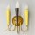 Dreiflammige Wandlampe Messing Gelb Schwarz 1950er Mid-Century Vintage