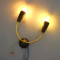 Wandlampe zweiflammig Messing Schwarz 1950er Mid-Century Vintage (2 Stück)