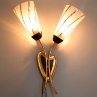 Zweiflammige Wandlampe Messing Opalglas 1950er...