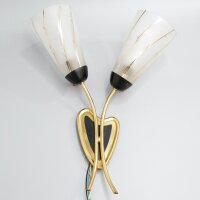 Zweiflammige Wandlampe Messing Opalglas 1950er Mid-Century Vintage