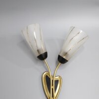 Zweiflammige Wandlampe Messing Opalglas 1950er Mid-Century Vintage