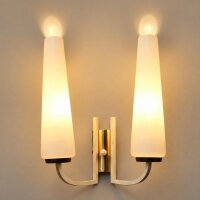 Skandinavische zweiflammige Wandlampe Messing Opalglas 1960er Mid-Century Vintage