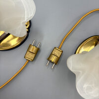Paar Vintage Tischleuchten aus Messing und Glas mit E14-Fassung – goldfarbenes Textilkabel