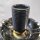 Skulpturale Tischlampe Frauenfigur aus schwarzer Keramik mit Opalglaskugel – 1970er Vintage