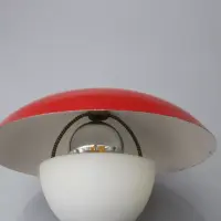 Pilz-Tischleuchte „Piccolo Fungo“ Rot Weiß Chrom – 1950er/60er Atomic Age Vintage