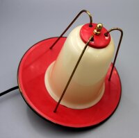 Rockabilly Deckenlampe in Korallrot & Opalglas – 1950er Laternenleuchte Vintage