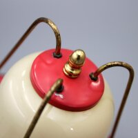Rockabilly Deckenlampe in Korallrot & Opalglas – 1950er Laternenleuchte Vintage