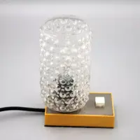 Tischlampe mit Bubbleglas – Beige & Metall – 1970er Mid-Century Vintage