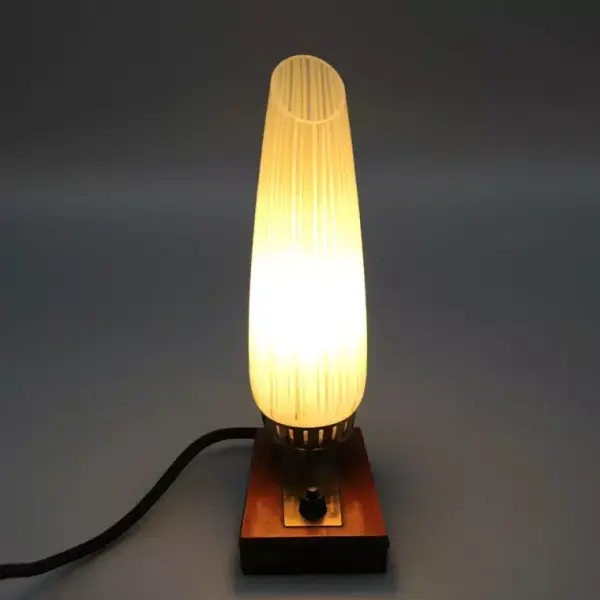 Tischlampe Nachttischlampe - Strukturglas, Holz & Messing 1970er Mid-Century Modern * Vintage