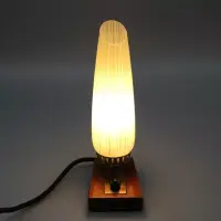 Tischlampe Nachttischlampe - Strukturglas, Holz & Messing 1970er Mid-Century Modern * Vintage