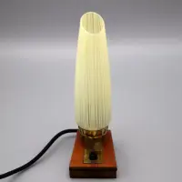Tischlampe Nachttischlampe - Strukturglas, Holz & Messing 1970er Mid-Century Modern * Vintage