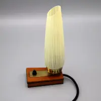 Tischlampe Nachttischlampe - Strukturglas, Holz & Messing 1970er Mid-Century Modern * Vintage