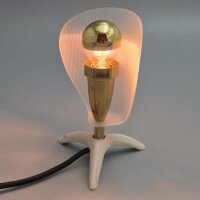 Kleine Tischlampe mit Dreibeinfuß & geriffeltem Acrylschirm