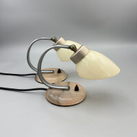 Paar Tischlampen mit Marmorfuß & geriffeltem Opalglas – 1950er Mid-Century Vintage