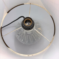 Tischlampe 1970er mit beleuchtetem Pressglasfuß & Retro-Stoffschirm – E14/E27 – Mid-Century Vintage