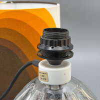 Tischlampe 1970er mit beleuchtetem Pressglasfuß & Retro-Stoffschirm – E14/E27 – Mid-Century Vintage