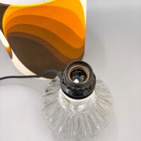 Tischlampe 1970er mit beleuchtetem Pressglasfuß & Retro-Stoffschirm – E14/E27 – Mid-Century Vintage
