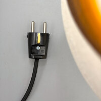 Tischlampe 1970er mit beleuchtetem Pressglasfuß & Retro-Stoffschirm – E14/E27 – Mid-Century Vintage