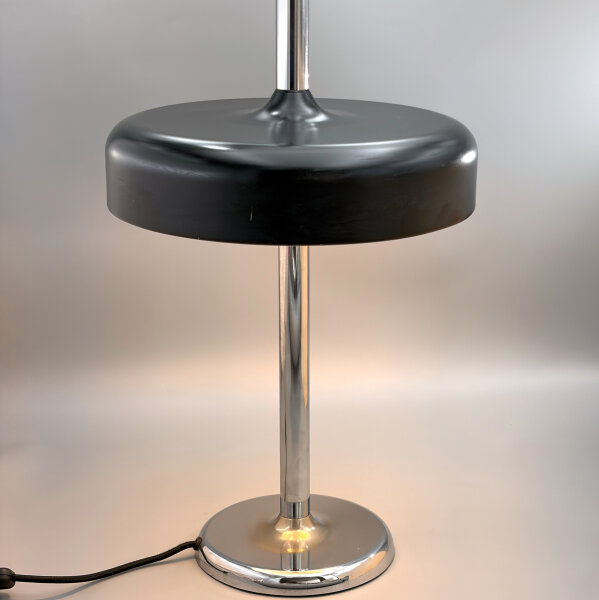 Hillebrand Tischlampe in Schwarz & Chrom mit 2 × E27 – 1970er Mid-Century Vintage